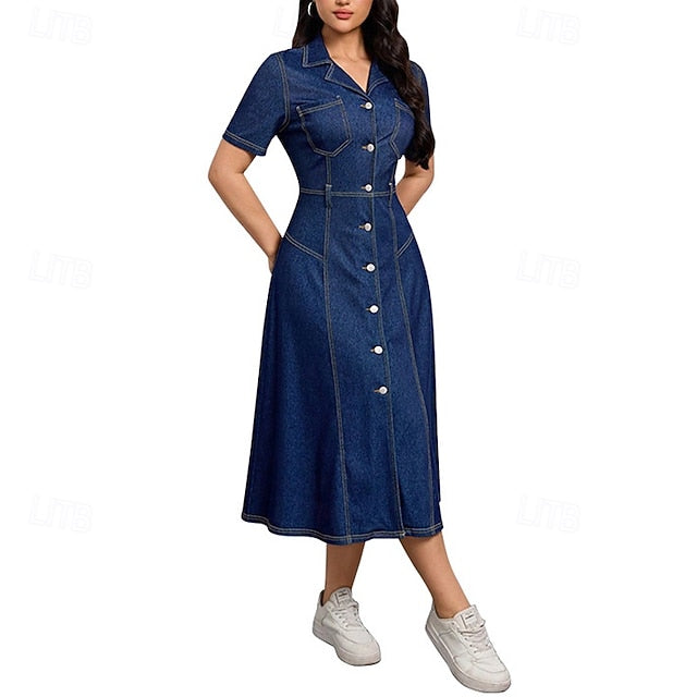 Women's Midi Dress Denim Dress Shirt Dress Casual Dress