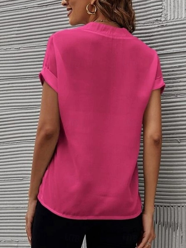 Women's Shirt Blouse Solid Color Stylish Casual Short