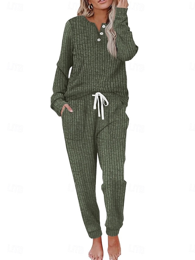Women's Pants Sets Long Sleeve Crew Neck Solid Color