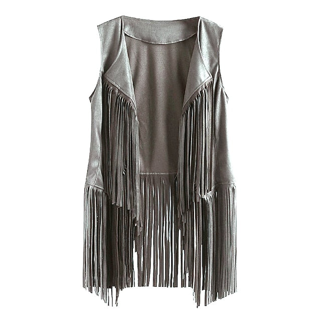 Retro Vintage 1970s Suede Vest Sleeveless Hippie Tassel Fringe