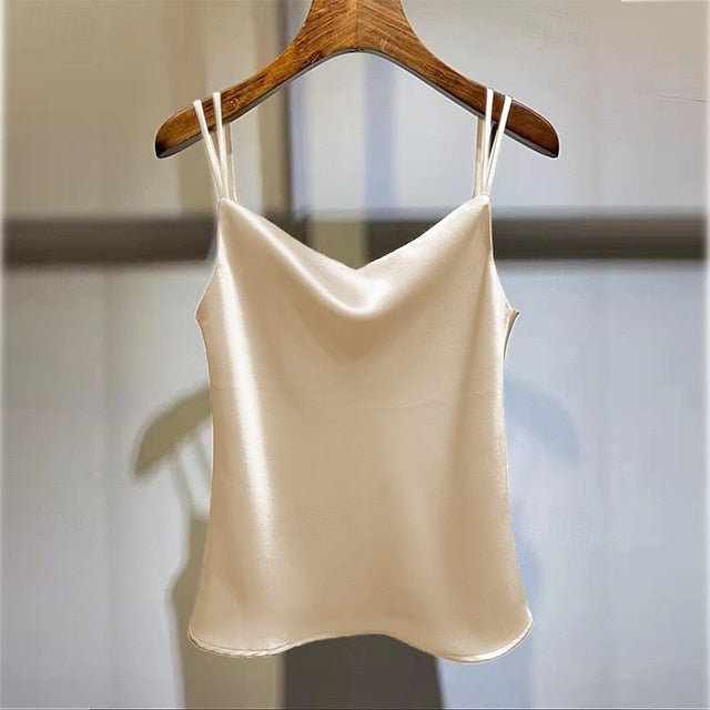Women's Elegant Satin Top Summer Tops Blouse Ruched