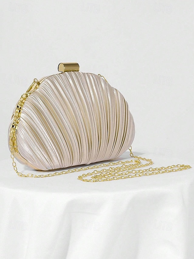 Pleated Women's Satin Shell Evening Purse Clutch