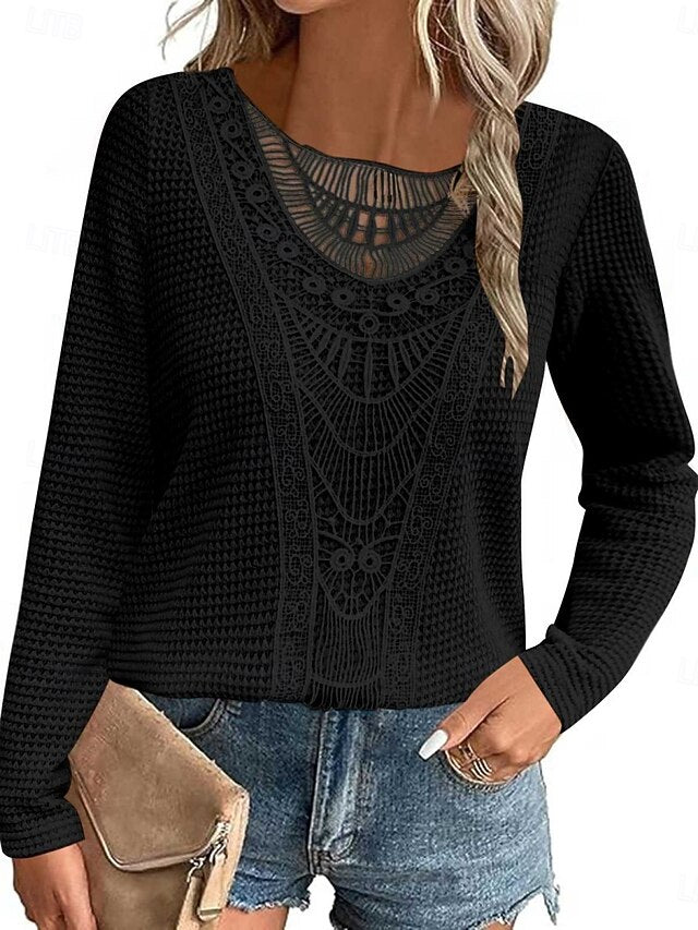 Women's Blouse Lace Patchwork Solid Color Elegant Stylish