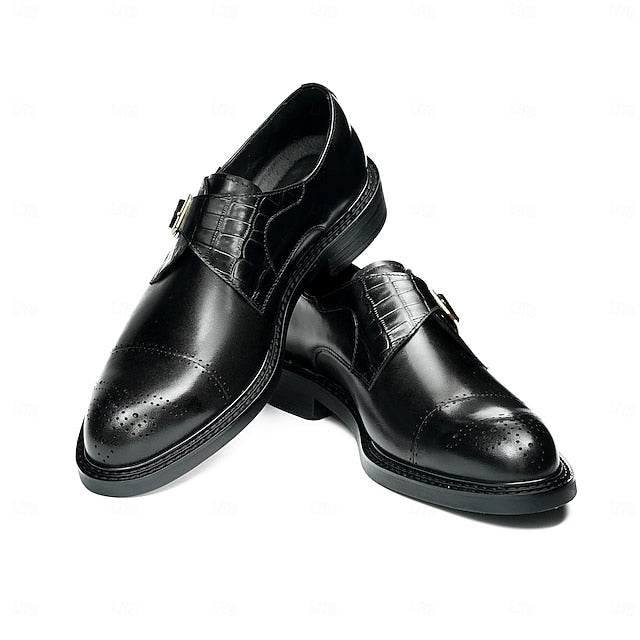 Monk Strap Leather First Black Shoes- Genuine Men's