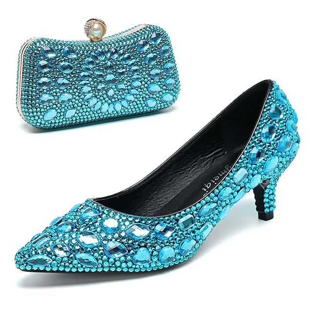 Crystal-Embellished Heel Kitten Shoes Matching and Women's
