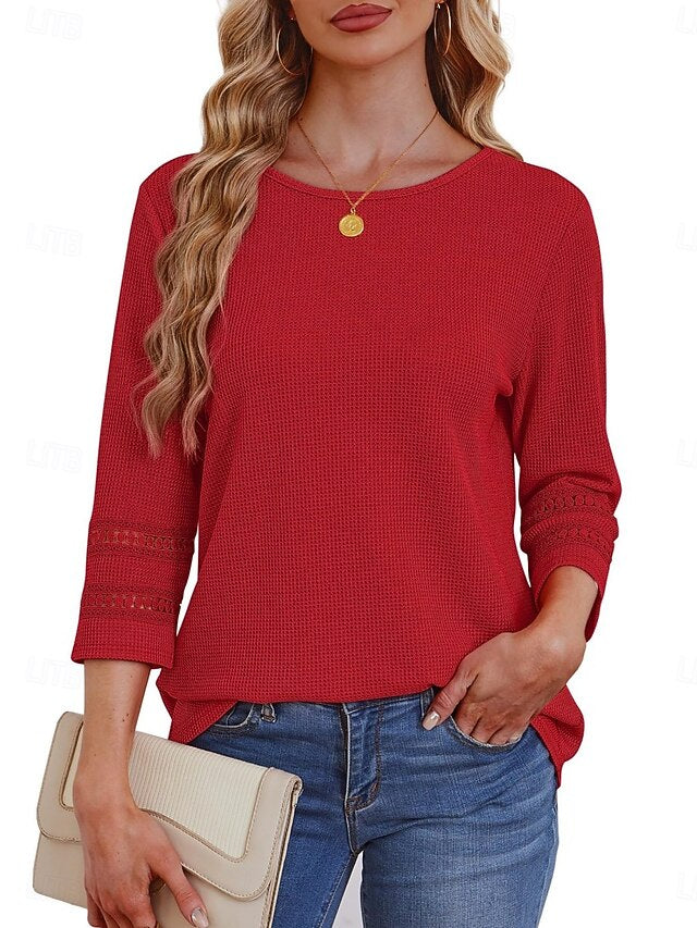 Women's Blouse Lace Patchwork Solid Color Stylish Casual