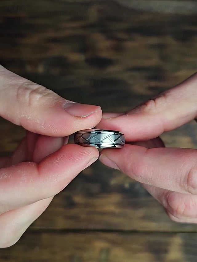 – Stainless Geometric Pattern Steel Men's Modern Rings