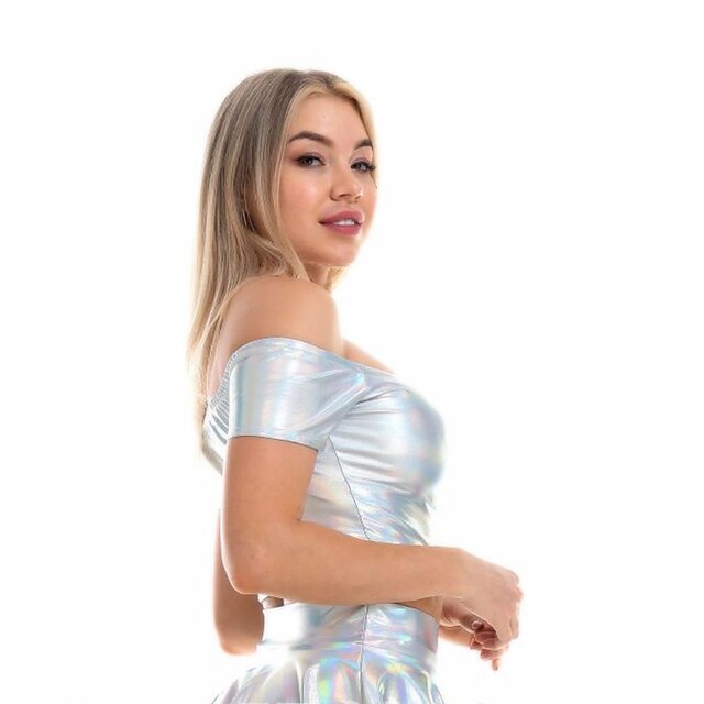 Metallic 1980s Shiny Latex Patent Crop Top PU Leather Off