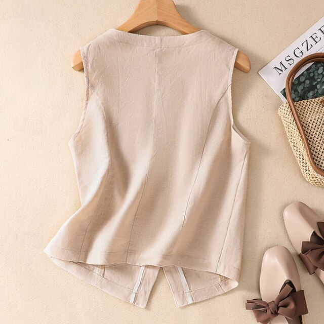 Women's Faux Cotton Linen Plain Modern Casual Sleeveless V