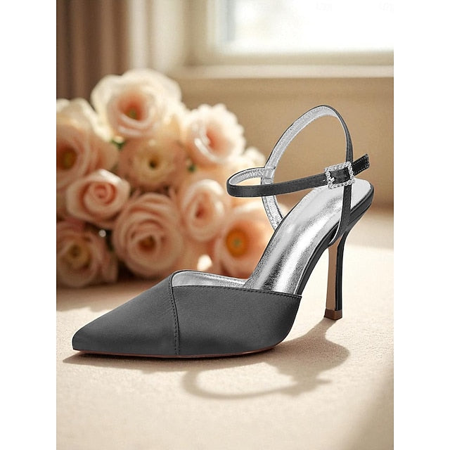 Green Strap Ankle - Women's Stiletto Heels with Satin
