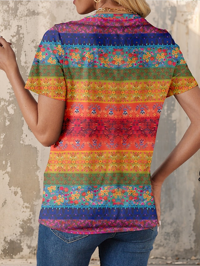 Women's T Shirt Print Graphic Geometric Color Block Stylish