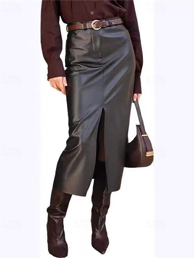 Women's Fashion Sexy Casual Midi High Waist Skirts Plain