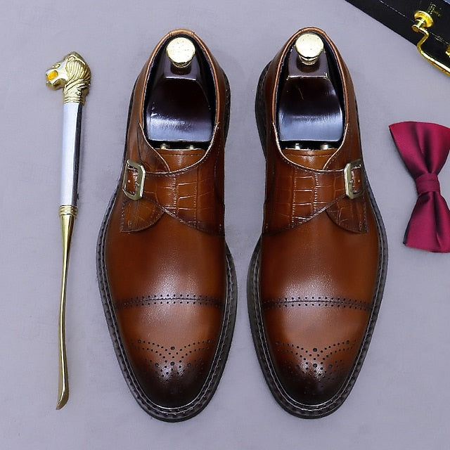 Monk Strap Leather First Black Shoes- Genuine Men's