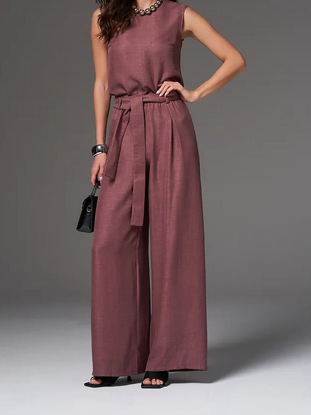 Women's Pants Sets Bolero Top Sleeveless Round Neck Plain