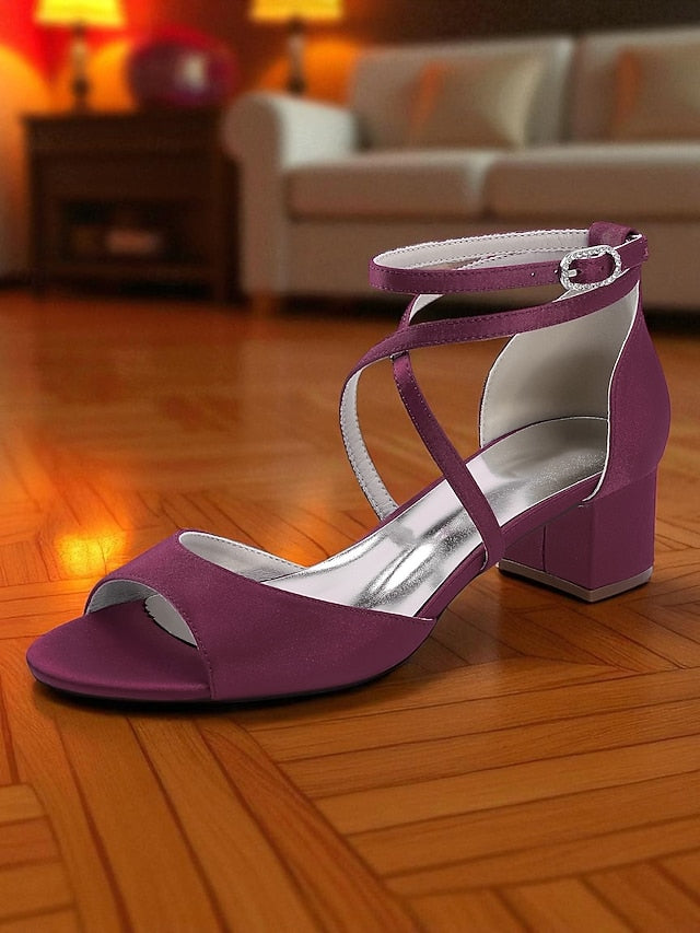 with Elegant - Heel Women's Ankle Sandals Strap Satin Block