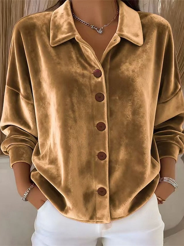 Women's Velvet Blouse Dressy Tops Plain Elegant Vintage