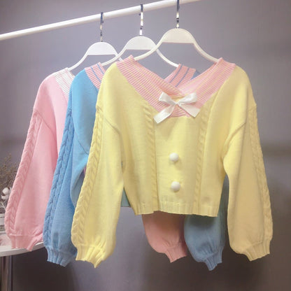 Pink/Yellow/Blue Sweet Bow Short Sweater AU1001