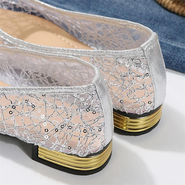 Women's Elegant Sequin Silver Ballet – Mesh Flats