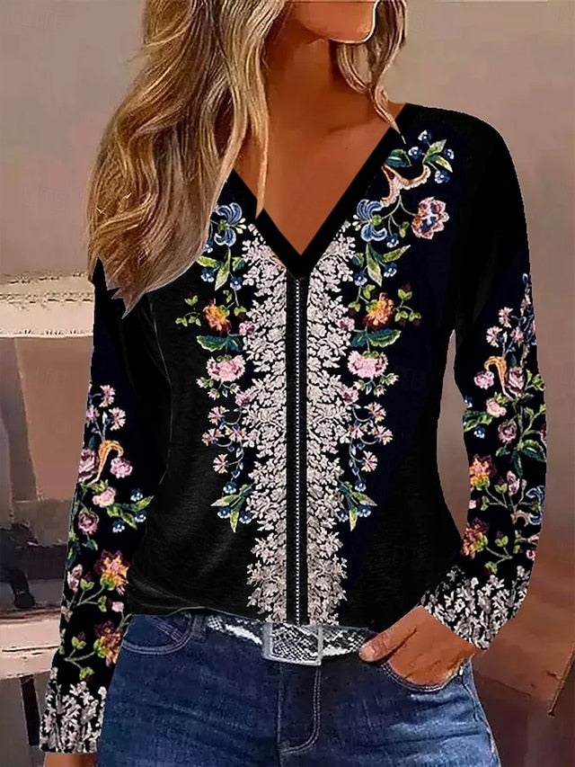 Women's T Shirt Print Graphic Plants Tribal Vintage Stylish