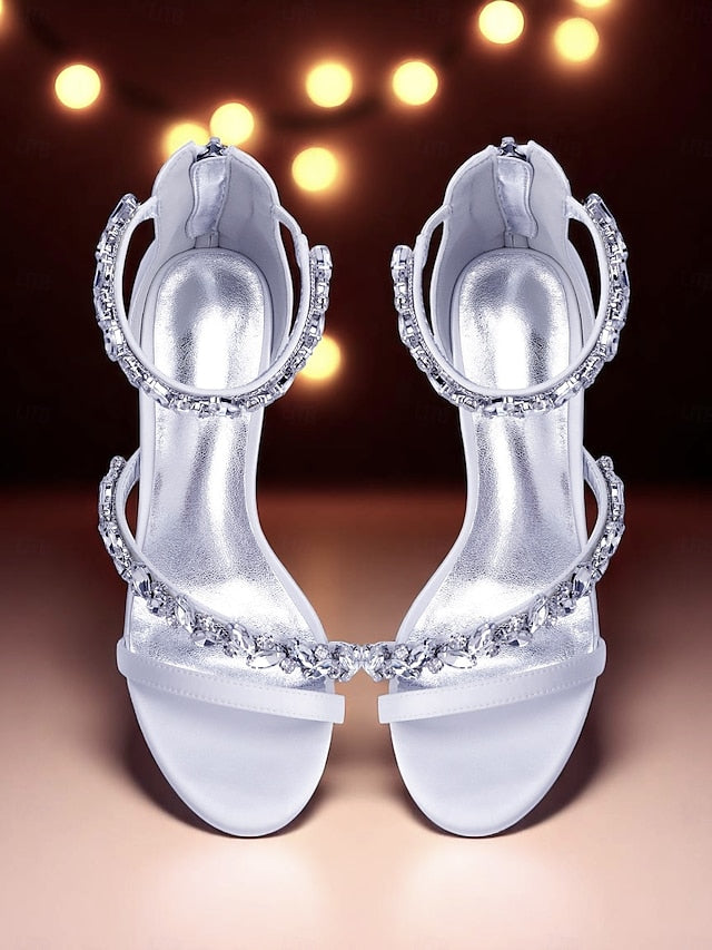 Block Satin Heel Sandals Crystal - Women's Purple