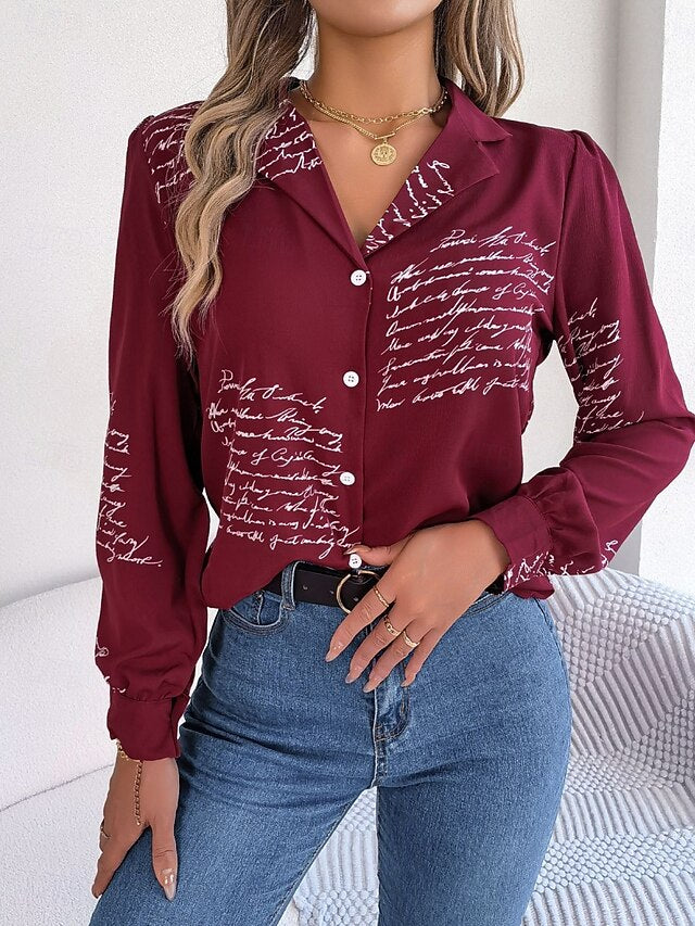 Women's Shirt Button Down Shirt Casual Shirt Buttons Letter