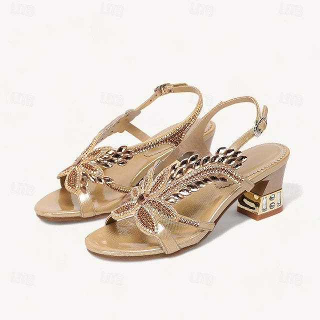Party Shoes Rhinestone Round Wedding Sandals Women's Toe