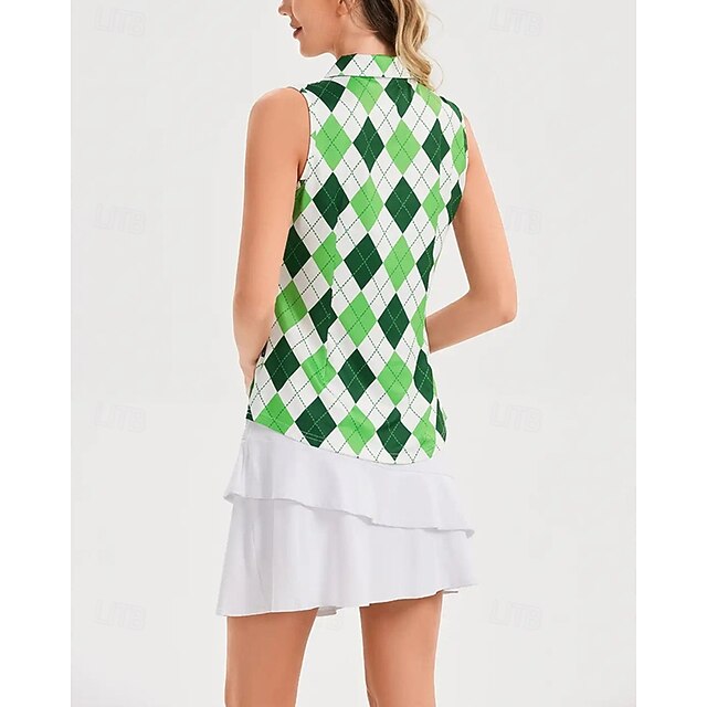Women's Checkered Tennis Shirt Sleeveless Print UPF50+