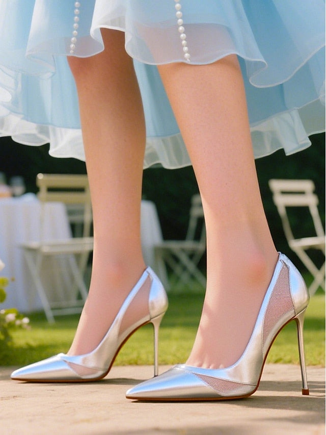 Mesh Toe Women's Pumps Suede Pointed Nude with Detailing
