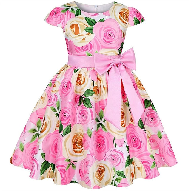 Short Flower Kids Floral Party Sleeve Dress Girls'