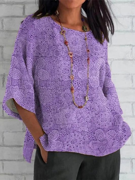 Women's Shirt Floral 3D Daily Casual 3/4 Length Sleeve Crew