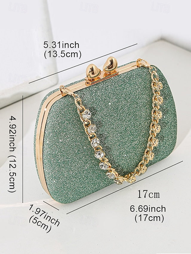 Green Evening Rhinestone Clutch Sage Women's with Glitter