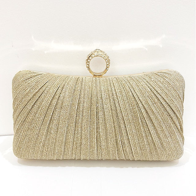 Rhinestone Elegant Ring Bag Gold Glitter Evening with Clutch