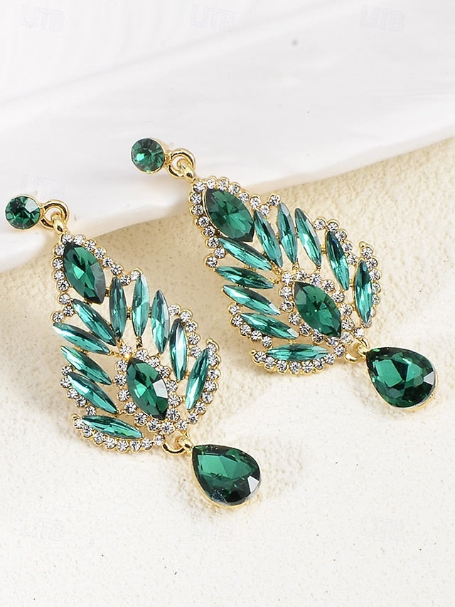– Women's Emerald Crystal Drop Earrings Green