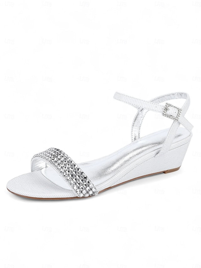 Open Women's Sandals Champagne Wedge - Toe Rhinestone