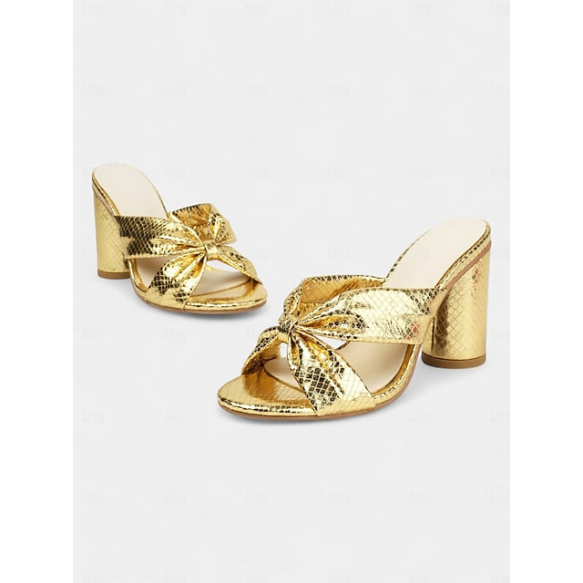 Design with Bow – Women's Pink Bridal Mules Metallic