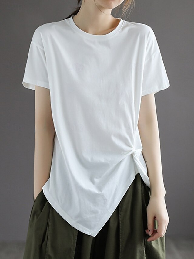 Women's T Shirt Ruched Solid Color Fashion Stylish Classic