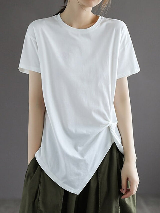 Women's T Shirt Ruched Solid Color Fashion Stylish Classic