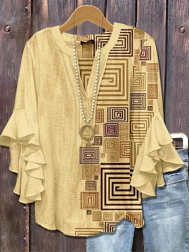 Women's Blouse V Neck Graphic Geometric Bohemia Vintage