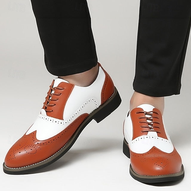 Men's Oxford Wingtip White Shoes Two-Tone in Brogue