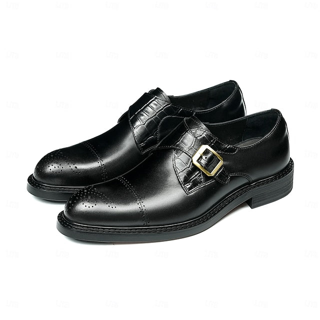 Monk Strap Leather First Black Shoes- Genuine Men's
