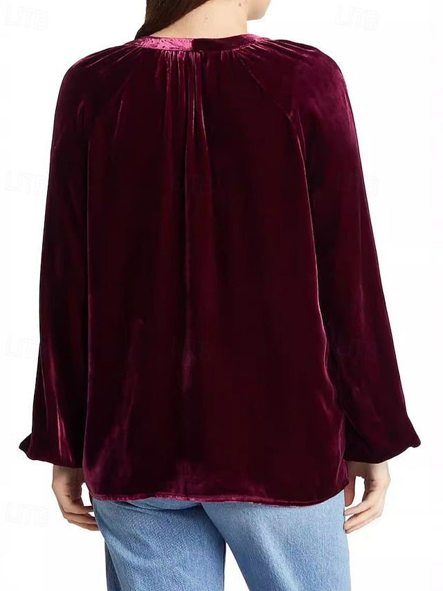 Women's Shirt Velvet Elegant Dressy Ruched Buttons Solid
