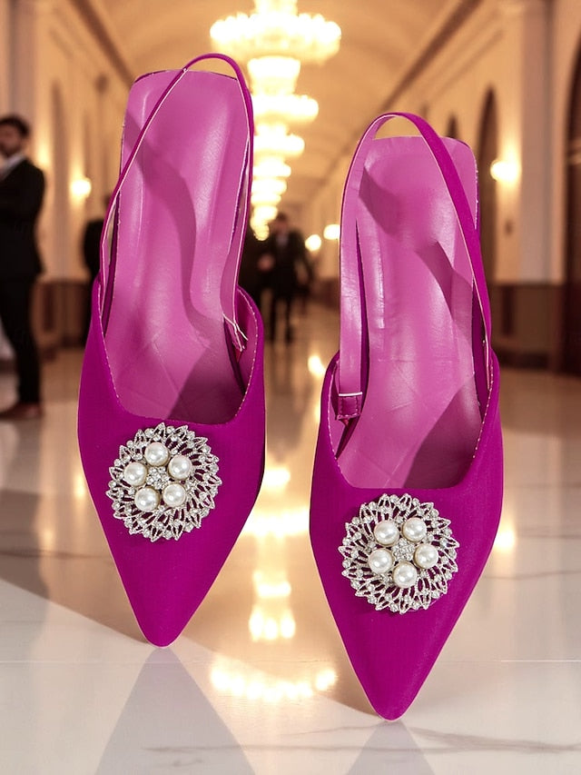 with Pumps Pearl Satin Blue Slingback Women's and