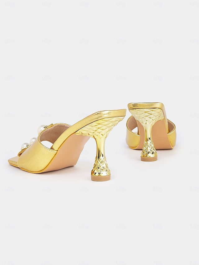 Gold Mules Pearl Elegant – Women Detailing for with Open-Toe