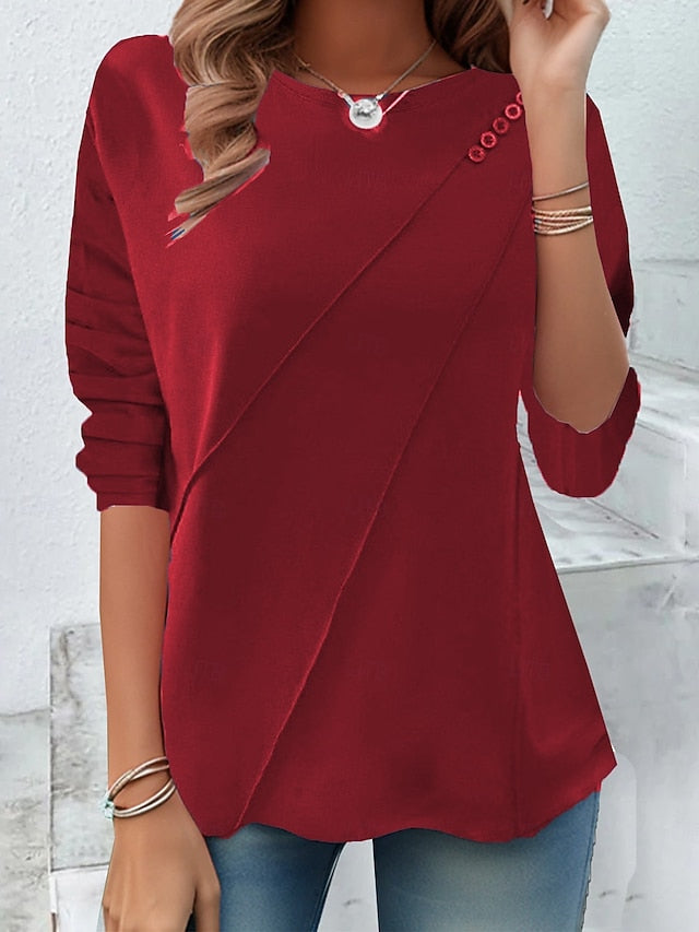 Women's Blouse Buttons Solid Color Daily Stylish Basic Long