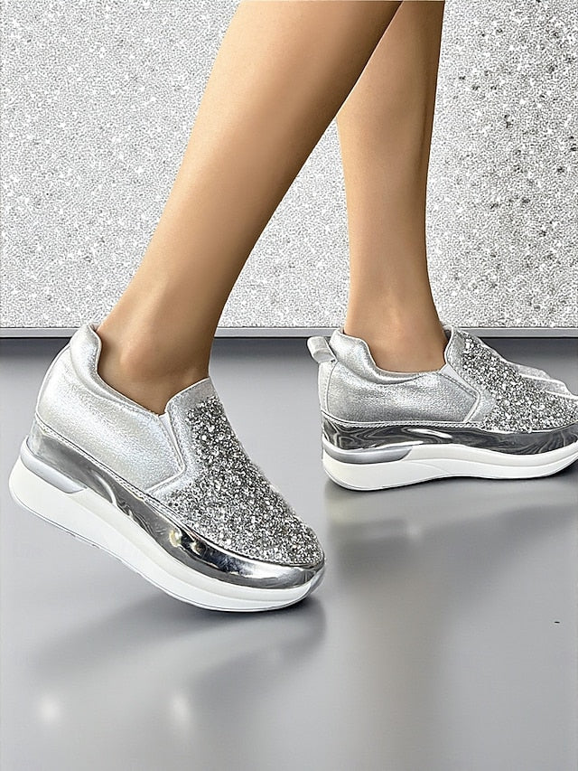 Glitter Black with Metallic Sneakers Slip-On Women's
