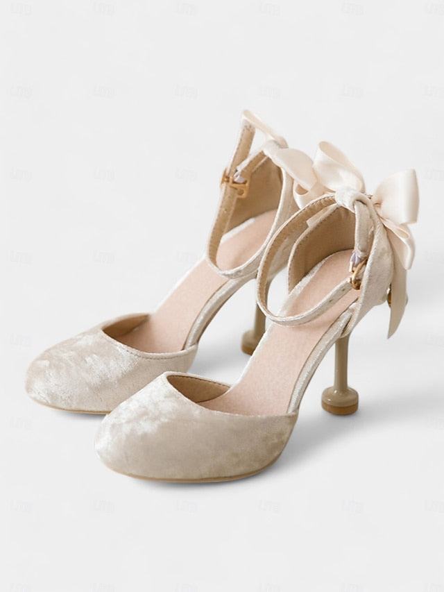 Jane Women's Mary Big Heels and Burgundy Bow with Velvet