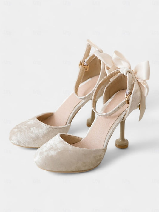 Big Bow Mary Velvet with Heels Women's Burgundy Jane and