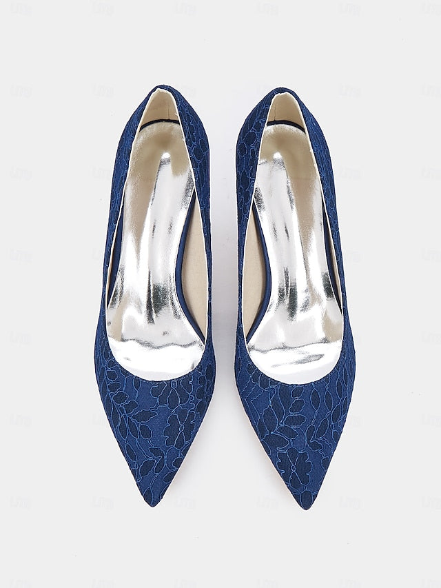 - Heels Women's Stiletto Lace-Embroidered Pointed-Toe