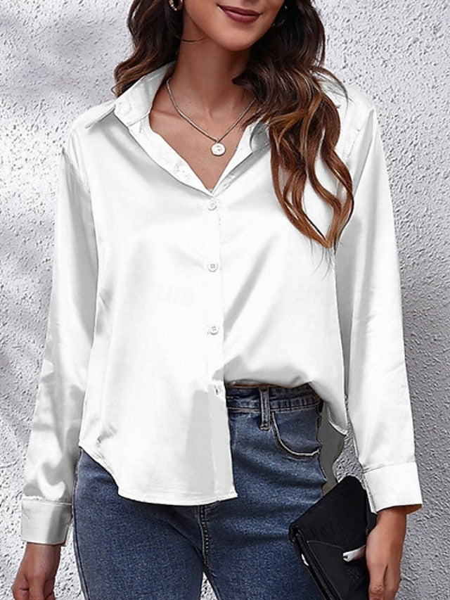 Women's Shirt Blouse Buttons Solid Color Basic Casual Long
