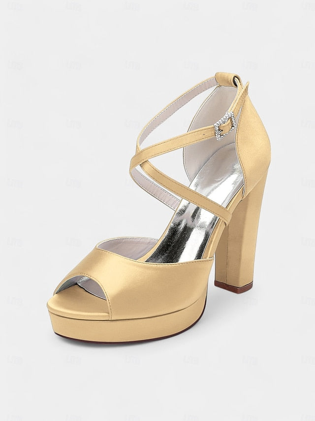 Toe Platform Satin with and Women's Peep High Heel Sandals